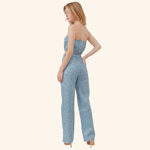 Women Sequined Denim Straight Leg Jeans Pants Size US M/6 High Waist Ripped - Picture 6 of 16